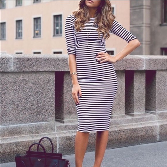 Zara Dresses & Skirts - Zara striped midi dress - bodycon - navy & white